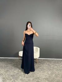 Atina Lacivert İp Askılı İspanyol Maxi Boy Elbise GausELBİSEGU004766