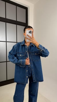 Lacivert Zımba Detaylı Gömlek Pantolon İkili Denim Takım GAUS-00194GAUSTAKIMGAUS-00194