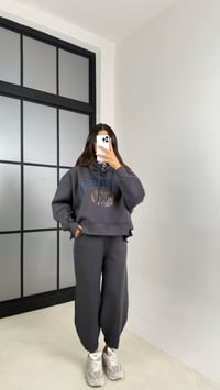 Antrasit Kapüşonlu Sweatshirt Beli Lastikli Pantolon 3 İplik Şardonlu Takım GAUS-00530GAUSTAKIMGAUS-00530