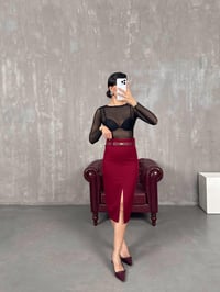 Bordo Yırtmaçlı Muadil Kalem Etek Gaus00047GausETEKGU1001100