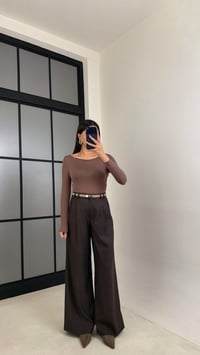 Kahve Pile Detaylı Desenli Kumaş Pantolon GAUS-00911GAUSPANTOLONGAUS-00911