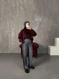 Rodni Gri Bordo Şeritli Yünlü Poliviskon Tasarım PantolonGausPANTOLONGU00904406