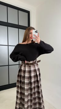 Kahve Kemerli Yırtmaç Detaylı Ekoseli Etek gaus-01026GAUSSkirtgaus-01026