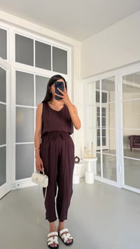 Mürdüm Bluz Beli Lastikli Pantolon İkili Tencel Takım GAUS-01769GAUSTAKIMGAUS-01769