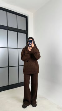 Kahve Saç Örgülü Kazak Beli Lastikli Pantolon Triko Takım GAUS-00592GAUSTAKIMGAUS-00592