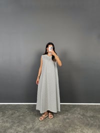 Muys Premium  Beyaz Çizgili Yandan Cepli Rahat Salaş ElbiseGausELBİSEGU008769