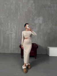 Loneva Taş Belden Dekolteli Fitilli Yumuşak Triko ElbiseGausELBİSEGU00904395