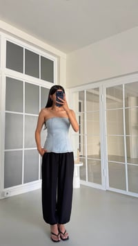 Siyah Beli Lastikli Keten Şalvar Pantolon GAUS-01518GAUSPANTOLONGAUS-01518