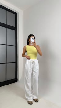 Beyaz Beli Lastikli Muadil Gabardin Pantolon Gaus00557GausPANTOLONGU1002297