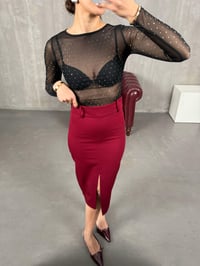 Bordo Yırtmaçlı Muadil Kalem Etek Gaus00047GausETEKGU1001100
