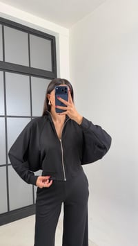 Siyah Fermuarlı Hırka Beli Lastikli Pantolon Modal Takım GAUS-00665GAUSTAKIMGAUS-00665
