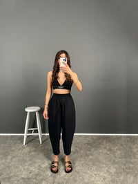 Wil Siyah İthal Kumaş Beli Lastikli Şalvar Pantolon GausPANTOLONGU008122