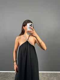 Jany Siyah Boyundan Bağlamalı İncili Poplin ElbiseGausELBİSEGU008784