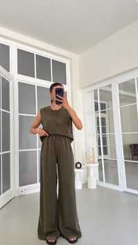 Yeşil Bluz Beli Lastikli Pantolon Yıkamalı Tencel Takım GAUS-01795GAUSSuitsGAUS-01795
