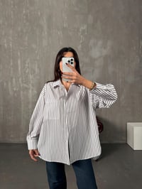 Vory Siyah Çizgili Beyaz Oversize GömlekGausGÖMLEKGU00904421