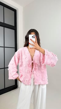 Açık Pembe Zenit Püskül Detaylı Bağlamalı Keten  Gömlek GAUS-01147GAUSGÖMLEKGAUS-01147