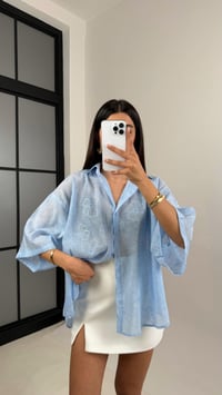 Mavi Çiçek Desenli Tencel Gömlek Gaus00544GausGÖMLEKGU1002268