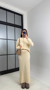 Bej Hırka Beli Lastikli Etek Triko takım GAUS-00853GAUSTAKIMGAUS-00853