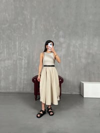 Taş Poplin Karışımlı Fitilli Sıfır Kol Yırtmaçlı Cepli Elbise Gaus00172GausELBİSEGU1001398