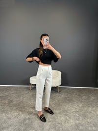 Beyaz Havuç Kesim Kemersiz Pantolon GausPANTOLONGU004451