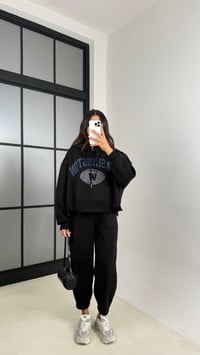 Siyah Kapüşonlu Sweatshirt Beli Lastikli Pantolon 3 İplik Şardonlu Takım GAUS-00530GAUSTAKIMGAUS-00530