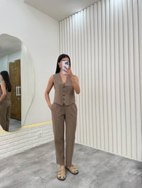 Kahve Yelekli Beli Lastikli Pantolon İkili Keten Takım Gaus00276GausTAKIMGU1001643