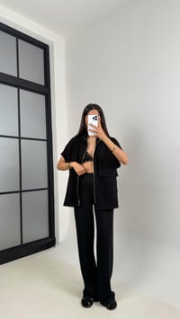 Siyah Oys Muadil Cep Detaylı Fermuarlı Yelek Beli Lastikli Pantolon Model Takım Gaus00587GausTAKIMGU1002373