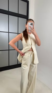 Ekru Çizgili Yelek Pantolon Kumaş Takım GAUS-00495GAUSSuitsGAUS-00495