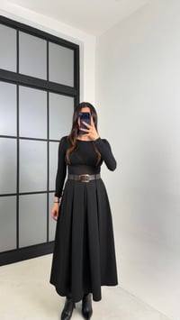 Siyah Kemerli Pile Detaylı Kumaş Etek GAUS-00701GAUSETEKGAUS-00701