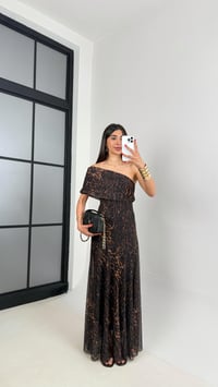 Leopar Desenli Tek Omuz  Astarlı Tasarım Şifon Elbise Gaus00496GausELBİSEGU1002162