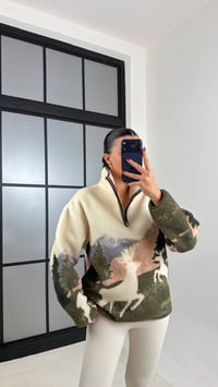 Ekru Fermuarlı Geyik Desenli Polar Sweatshirt GAUS-00723GAUSSweatshirtGAUS-00723