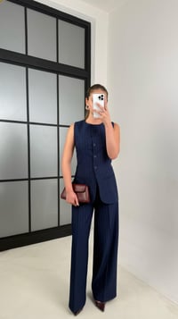 Lacivert Çizgili Yelek Pantolon Kumaş Takım GAUS-00495GAUSTAKIMGAUS-00495