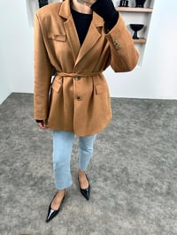 Taila Camel Astarlı Kemerli Süet Blazer CeketGausCEKETGU008981