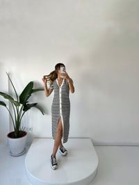 Çizgili Düğmeli Triko ElbiseGausELBİSEGU001801