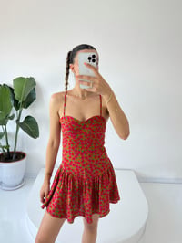 Cruella Kiremit Çiçekli Çıtır ElbiseGausELBİSEGU001432