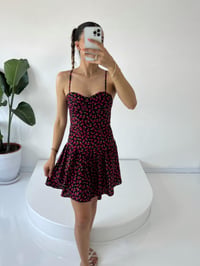 Cruella Siyah Çiçekli Çıtır Elbise GausELBİSEGU001430
