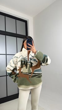 Yeşil Fermuarlı Geyik Desenli Polar Sweatshirt GAUS-00723 GAUS-01100GAUSSWEATSHIRTGAUS-01100