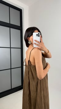 Kahve Boncuk Askılı Desenli Astarlı Premium Elbise Gaus00530GausELBİSEGU1002240
