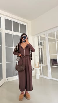 Kahve Kapüşonlu Hırka Beli Lastikli Geniş Paça Pantolon İkili OYS Modal Kumaş Takım GAUS-02152GAUSSuitsGAUS-02152