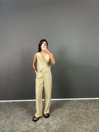 Evia Soft Haki  Premium Keten Yelek Pantolon İkili TakımGausTAKIMGU008762