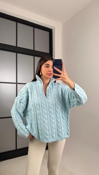 Açık Mavi Fermuarlı Saç Örgülü Kazak GAUS-00855GAUSKAZAKGAUS-00855