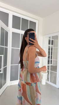 Çok Renkli Ayarlanabilir Askılı Beli Lastikli Crop Pantolon İkili Desenli Takım GAUS-01749GAUSTAKIMGAUS-01749
