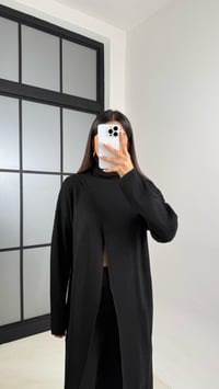 Siyah Balıkçı Yaka Asimetrik Kesim Kazak Beli Lastikli Pantolon İkili Triko Takım GAUS-00591GAUSTAKIMGAUS-00591