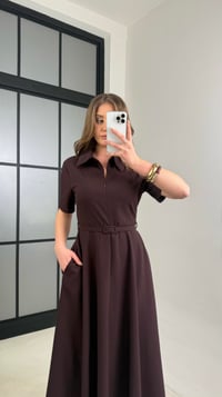 Mürdüm İnce Kemerli Elbise GAUS-00991GAUSELBİSEGAUS-00991