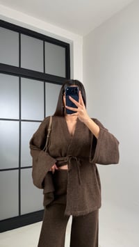 Acı Kahve Kuşaklı Hırka Beli Lastikli Pantolon Triko Takım GAUS-00848GAUSTAKIMGAUS-00848
