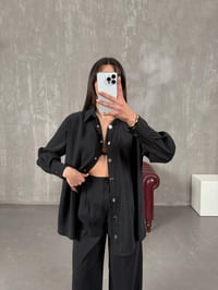 Sonya Siyah Kuşaklı Çıtçıt Düğmeli Tensel TakımGausTAKIMGU100742