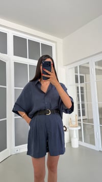 Lacivert Gömlek Hasır Kemerli Şort İkili Tencel Takım GAUS-01801GAUSSuitsGAUS-01801