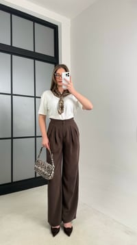 Acı Kahve Beli Lastikli Pile Detaylı Tencel Pantolon GAUS-00995GAUSPantsGAUS-00995