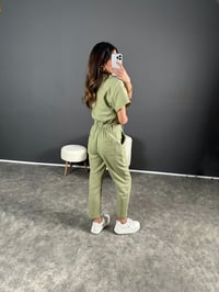 Holi Yeşil Arkası Lastikli Premium Keten TulumGausTULUMGU004562