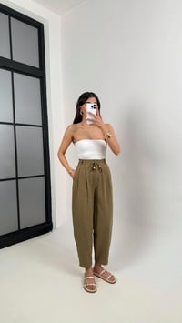 Haki Cepli Kuşaklı Balon Keten Pantolon Gaus00383GausPANTOLONGU1001891